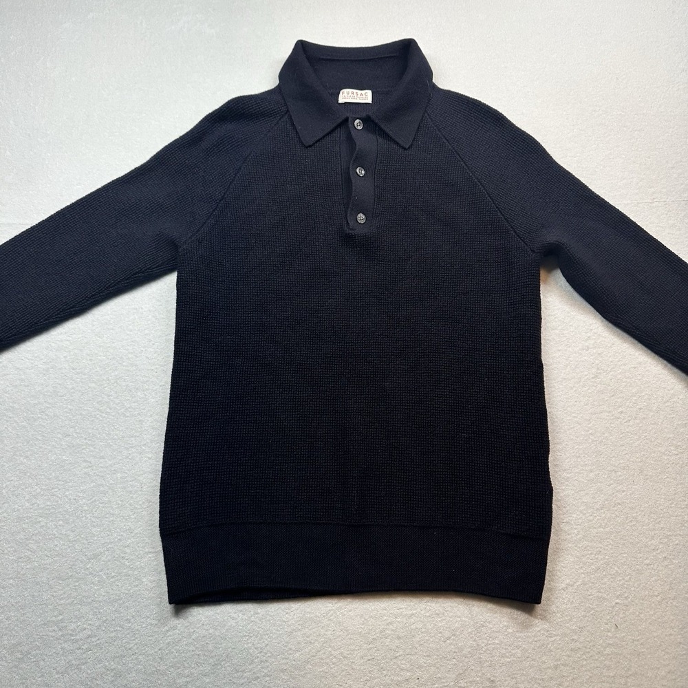 FURSAC Paris Sweater Mens S Black 100% Wool Cable Knit Made In France Designer
